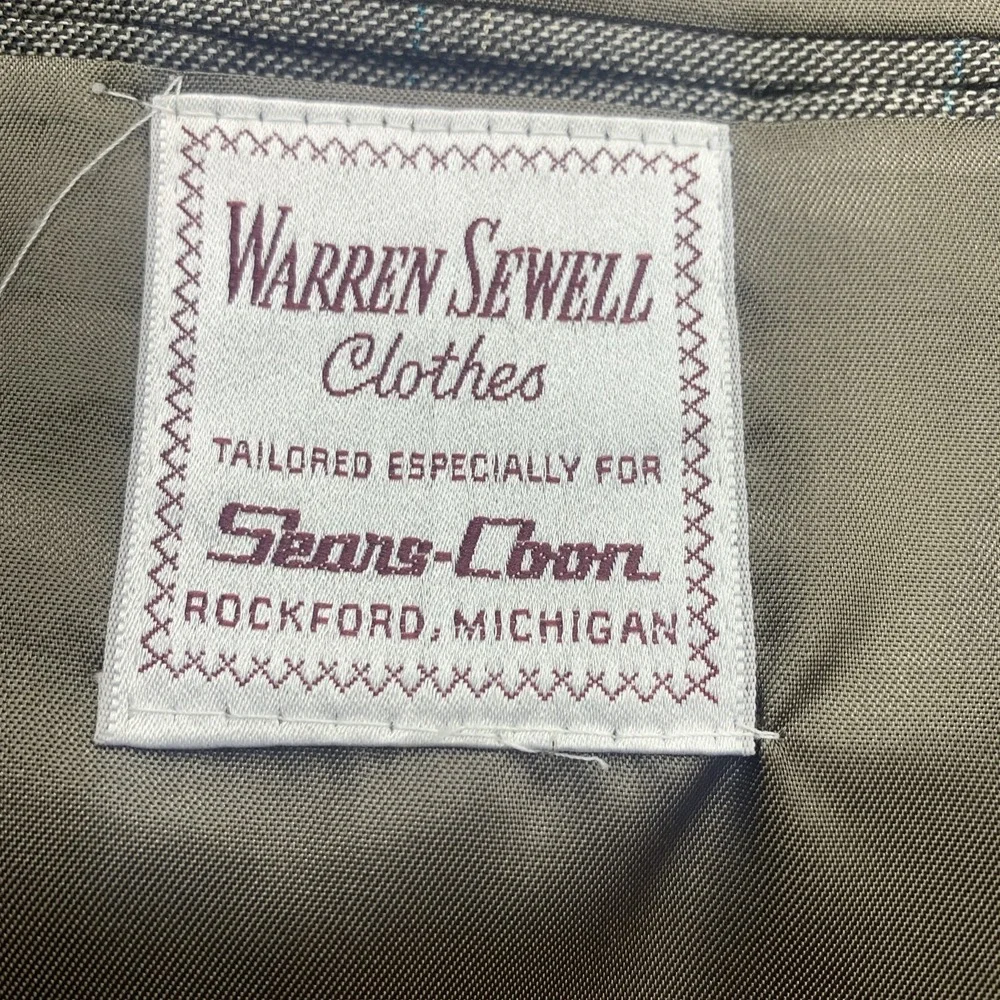 Warren Sewell Blazer Mens 44L ‎ Gray Plaid Vintage Sears-Roebuck Sport USA Made